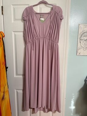 H&M Mauve V-Neck Gathered Waist Goddess Maxi Dress,brand new with tags!